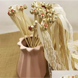 Dekoracja imprezy szampana koronkowe błyszczące wstążki streamery ślubne z dzwonami jedwabny bajki drewniane favors jaja holiday ce dhukf