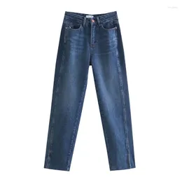 Jeans da donna appassiti retrò mamma donna patchwork vita alta sbavature lavate in Inghilterra strappate per le donne fidanzato