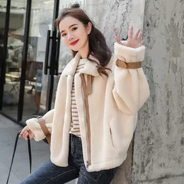 QnpQyx New Korean Fashion Womens Winter Sheepskin Coat Slim Short Jacket Faux Fur Coat Chic Quilted CoatsAbrigo