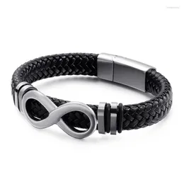 Link Bracelets Cowhide Woven Multi-layer Men's Leather Bracelet Retro Stainless Steel Eight-character Rope