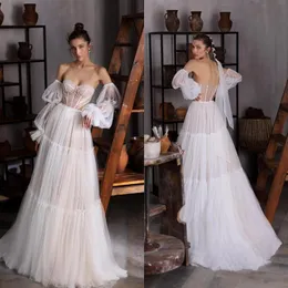 Julie Vino Bohemian 2022 Tiulle Wedding Suknia Sweetheart Sweetheart cekinowa plaża boho linijka ślubna suknie ślubne Backless vestido de no279s