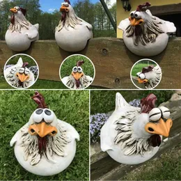 Garden Decorations Funny Chicken Fence Decor Resin Statues Hen Sculpture Art Craft Courtyard Home Farm Yard Backyard