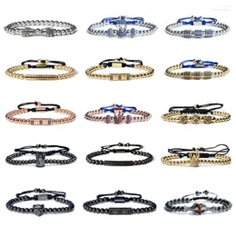 Strand Luxury Zircon Crown Leopard Charm Bracciale Uomo Geometry Macrame Beads Bracciali Gioielli di moda Pulseira Masculina Feminina