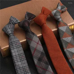 Bow Ties JEMYGINS Original High Quality Cotton 2.4'' Skinny Plaid Solid Cashmere Tie Wool Men Neck For Youth Working Meeting