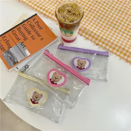 Cartoon Cute Bear Pencil Bag Buling Transparent stor kapacitet Student Case School Stationery Kawaii Lagring