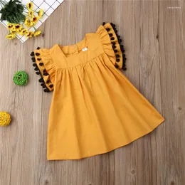 Flickklänningar Emmababy Summer Leisure Toddler Kids Girl Tassel Princess Party Pageant Comfort Short Sleeve Clothes Sundress 1-6T