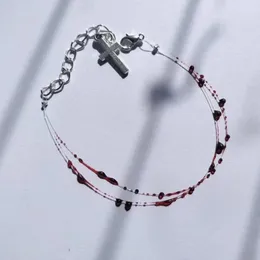 Link Armbänder Einzigartige Rote Blutstropfen Kreuz Armband Gothic Punk Kette Für Frauen Männer Cosplay Partei Schmuck Zubehör Geschenke