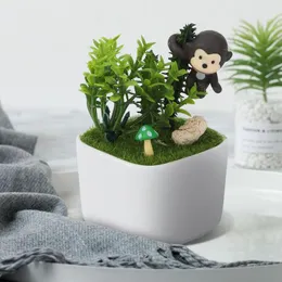 Decorative Flowers Ceramic Artificial Potted Plant Cactus Simulation Pot For Home Office Decor Monkey Desktop Decorations Room Gift