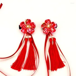 Hårtillbehör Kanzashi Yukata Kimono Accessory Hairpins Ribbons Red Pink Girl Tassel Flower Imitation Pear Festival Present HW029