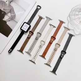 Watch Bands Thin Slim Strap For Apple 41mm 40mm 38mm 44mm 45mm 42mm Genuine Leather Bracelet Series 7 6 5 4 3 Se Band