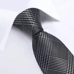 Галстуки -галстуки Houndstooth Black Silver Luxury Silk for Men Business Wedding Neck Tie Promkeef.