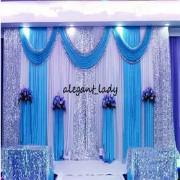 3m 6m Hochzeits-Hintergrund-Swag-Party-Vorhang-Feier-Bühnen-Performance-Hintergrund-Drape mit glitzernden Perlen und Pailletten Edge327V