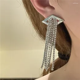 Stud Earrings Vintage Metal Geometric Rhombus For Women Punk Jewelry Hiphop Crystal Chain Tassel Pendant Female Earring Brincos