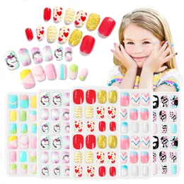 Candy Children Cartoon Fake Nails Full Coverage Self-adhesive Nail Polish Cute Manicure Decoration for Girls Gift