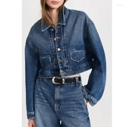 Giacche da donna 2023 Inizio primavera Abito corto blu scuro Giacca di jeans a maniche lunghe Donna