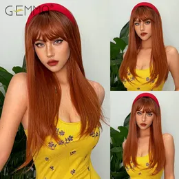 Cosplay Wigs GEMMA Synthetic Red Brown Long Straight Wig Copper Ginger Cosplay Natural Hair Wigs with Bangs for Black Women Heat Resistant 230621