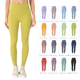 Novas leggings de ioga de cintura alta para mulheres de dupla face escovadas com sensação nude cintura alta cintura alta em forma de levantamento de quadril com bolso interno calças esportivas de fitness