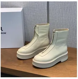 Med lådan ankel chelsea stövlar platt kilar chunky boot slät läderplattform blixtlås slip-on rund tå block klackar raden för kvinnor fabrik f