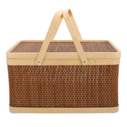 Dinnerware Sets Outdoor Picnic Basket Veggie Tray Lid Packing Container Storage Woven Supplies Bamboo Snack Decorative Ware Bride