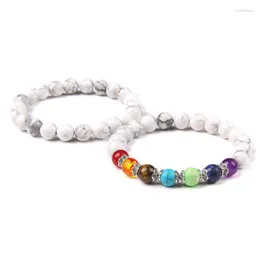 Strand Natural White Howlite 7 Chakra Bracelet 2pcs/set Jewelry For Women Man Labradorite Bead Bracelets Healing Reiki Balance Pulsera