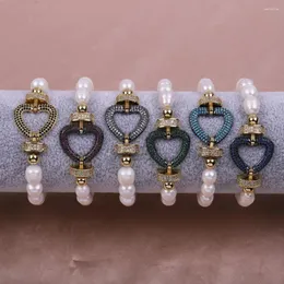 Link-Armbänder, 5 Stück, handgefertigt, DIY-Süßwasserperlen, Herz, fünfzackiger Stern, Zirkon-Verbindungsstück, Herstellung von barocken elastischen Armbändern