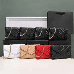 Bolsas de luxo em forma de Y Bolsas envelope Bolsas de ombro Bolsas de grife corrente de metal ouro prata bolsa feminina capa flip na diagonal bolsa mensageiro bolsa tiracolo porta-cartões