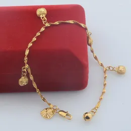 Pulseiras de elo Moda Feminina Meninas Ouro Amarelo Bola Pulseira Coração Moeda Corrente Jóias