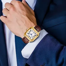 Watch-U1 Модные водонепроницаемые кварцевые автоматические механические часы Деловые мужские часы с квадратным баком Часы со стильным кожаным ремешком дизайнерские роскошные наручные часы