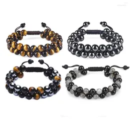 Strand 8mm Tiger Eye Lava Rock Stone Mens Macrame Justerbara armband 2023 Fashion Essential Oil Diffuser flätade repsmycken