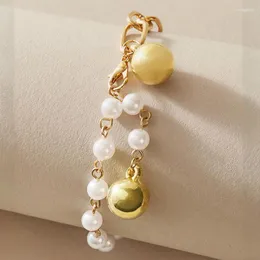 アンクレツQiluxy Wind Chime Pearl Summer Beach Style Women for Women Fashion Gold Color Trendy Foot Jewelry