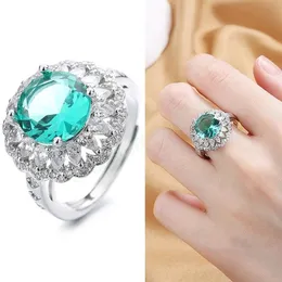 Women Rings Silver Color Inlaid Shine Green Zirconia Adjustable Ring Fashion Jewelry Birthday Gift