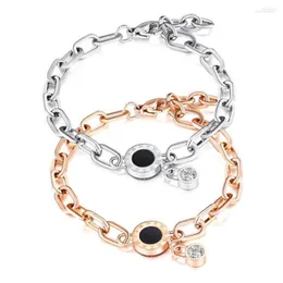 Pulseiras femininas elegantes de aço inoxidável CZ strass algarismos romanos pulseira redonda pulseira joias presente para ele