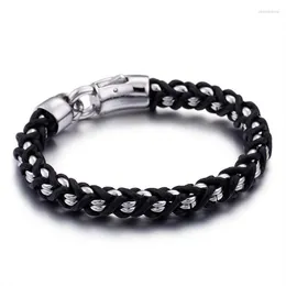 Braccialetti di collegamento Moda Uomo Colore multistrato Acciaio inossidabile Catena intrecciata bizantina Gioielli Pulseras in pelle nera