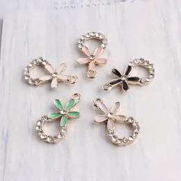 Pendant Necklaces 10PCs Crystal Rhinestone Hollow Out Enamel Floral Charms 10 20MM DIY Jewelry Findings Ornament Necklace Pendants