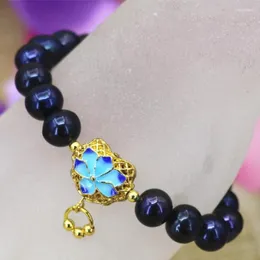 Encantos de preço de atacado Strand Natural Black Water Fresh Water Pearl Culted Beads 9-10mm Bracelets Cloisonne DIY Joias 7,5 polegadas B3083