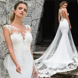 Abiti da sposa sirena arabo mediorientale girocollo in pizzo corte dei treni avorio abiti da sposa vintage nuovo BA88842607