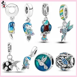 Para pandora charme 925 contas de prata encantos pulseira papagaio pássaro andorinha