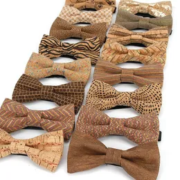 Bow Ties Top Men's Vintage Striped Dot Cork Wooden Bowtie For Man Wedding Casual Business Retro Wood Tie Butterfly Accessories