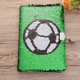 Football Pattern Sequin Journal Notebook Writing Planner Personal Diary Organizer With Lock (Green)