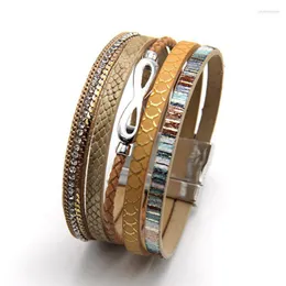 Charmarmband Böhmen läder för kvinnor magnetiska lås flerskikt wrap pärla mode armband armband armband juvelrycharm raym22