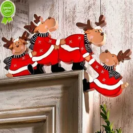 Christmas Door Frame Decoration Santa Claus Elk Wooden Christmas Decorations Door Frame Wood Trim Xmas Door Decor for Home 2023