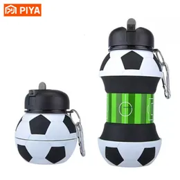 Cups Dishes Utensils 550ml Football Water Bottle Foldable Sprorts Water Bottles Soccer Portable Fold Ball Silicone Water Cup For Outdoor Kids Gift 230625