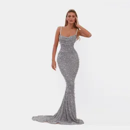 Sukienki swobodne luksus elegancka elegancka sukienka imprezowa dla kobiet panie brokat cekin seksowna w dekolcie pasek spaghetti Slim Long Mermaid Vestido