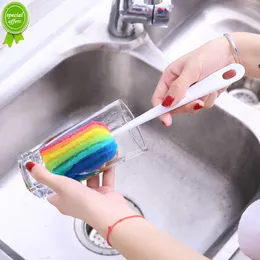 Ny 1/5st Rainbow Sponge Brush Water Bottle Cup Mugg Glass Tvätt Svamp rengöring borstskrubber med handtagsrengöringsredskap