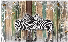 Sfondi Carta da parati 3D personalizzata per pareti Carta da parati 3D Woods Zebra Wood Planks Sfondo TV Soggiorno di carta