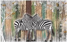 Papéis de parede 3D personalizados para paredes Mural de parede 3 D Madeiras Zebra Tábuas de madeira TV Pano de fundo Papel Sala de estar