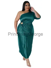 Casual Dresses Plus Size Long Dress Women One Shoulder High Waist Half Sleeve Robes Summer New Solid Elegant Sexy Oversize Pleated Dresses 2023 x0625