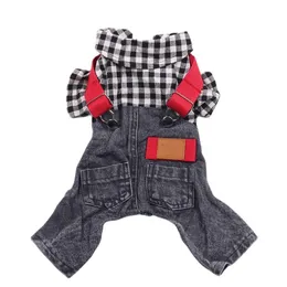 Roupas para cães Pet Dog Macacão Xadrez com Capuz Jean Pet Cachorro Casaco Jaqueta PrimaveraOutono Roupas Vestuário 6 Tamanhos 230625