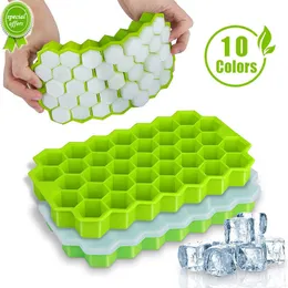 Molde de cubo de gelo de silicone reutilizável Bandejas de cubo de gelo de favo de mel BPA Free Ice maker com tampas removíveis com clipe de cubo de gelo Hpme Party