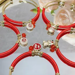 Armreif Tiger/Fisch/Schloss/Kürbis Charms Lucky Rich Red Thread Rope Vergoldete Armreifen für Frauen Weibliches Jahr Geschenke YBR623 Melv22